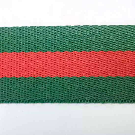 38mm Green Red Striped Polyester Webbing