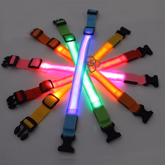 Coleira para cachorro com led para animais de estimação, coleira para cachorro iluminada, carregamento USB, coleira para cachorro de nylon, produtos para animais de estimação